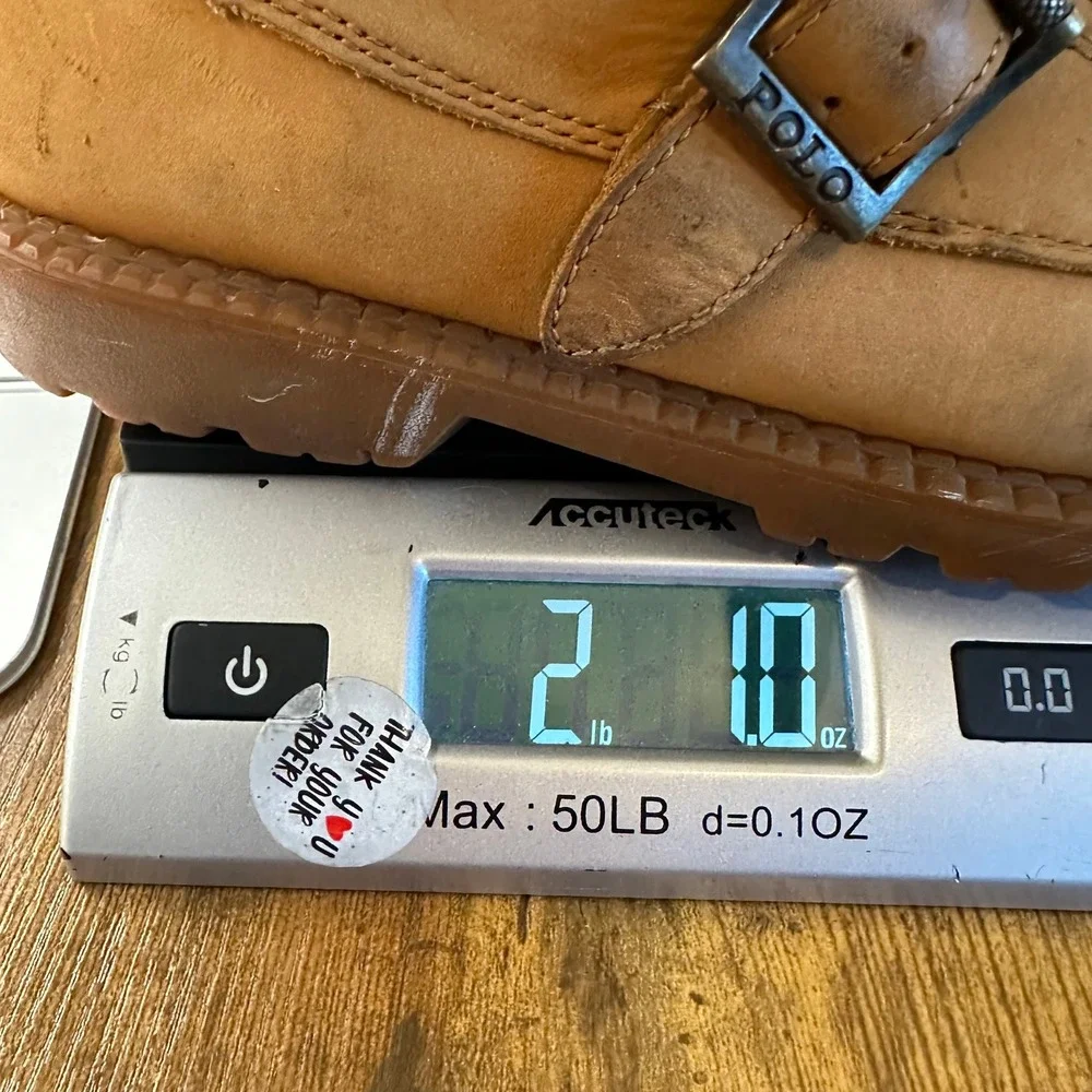 Polo Ralph Lauren Ranger Boots Tan Leather Polo Bear Moc Toe Buckle - Picture 13 of 13
